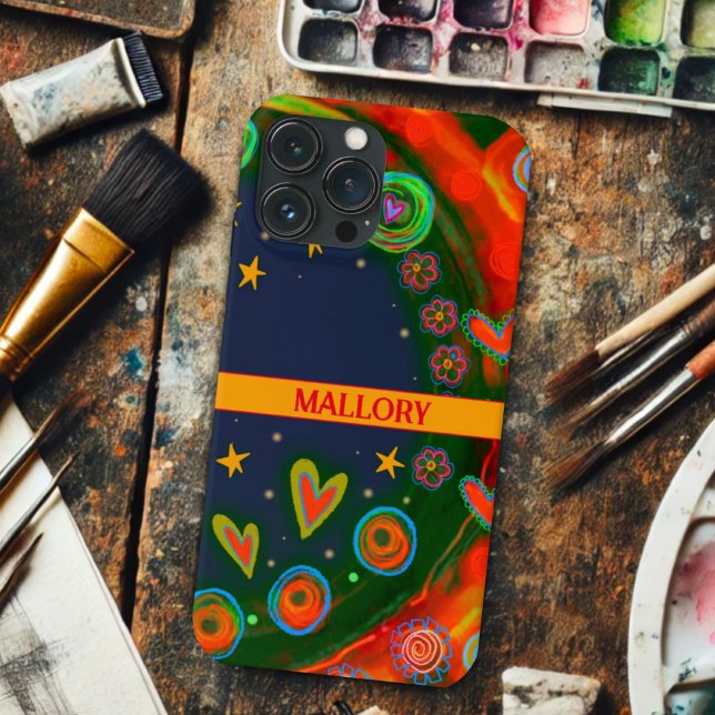 Whimsical Stars Hearts Colourful Personalized Name Case-Mate iPhone Case (Creator Uploaded)
