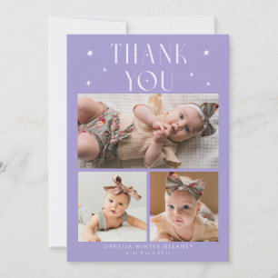 Whimsical Stars Photo Grid Violet Birth Announcement