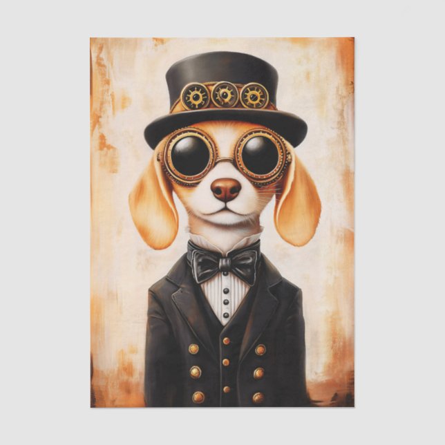 Whimsical Steampunk Beagle Dog EL9 Decoupage Tissue Paper (Front)