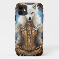 Whimsical steampunk charming white wolf