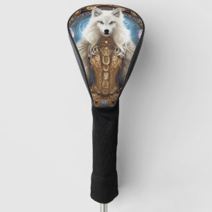 Whimsical steampunk charming white wolf golf head cover