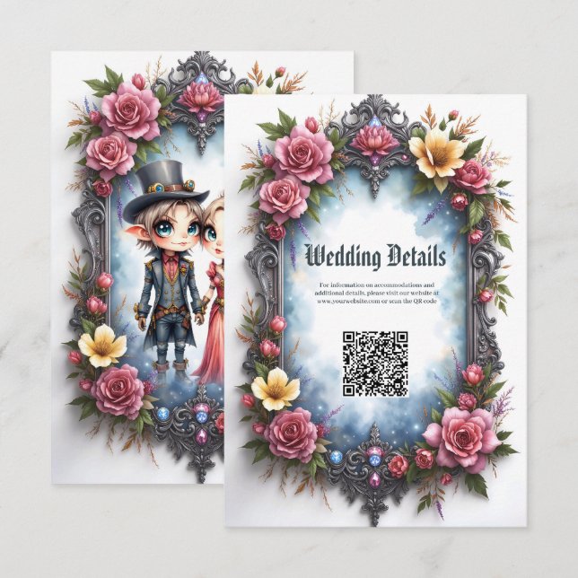 Whimsical Steampunk Elf Wedding Enclosure Card (Front/Back)