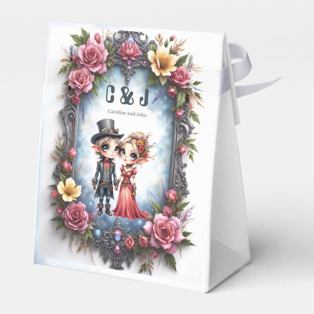 Whimsical Steampunk Elf Wedding Favor Box (Back Side)