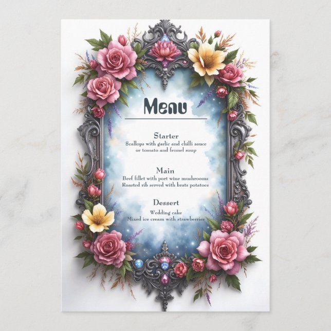 Whimsical Steampunk Elf Wedding Menu (Front)
