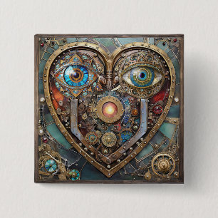 Whimsical Steampunk Heart I See You I Love You 2 Inch Square Button
