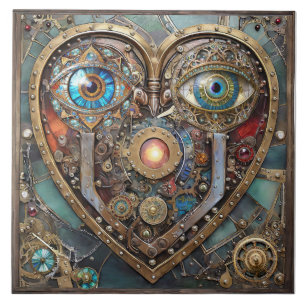 Whimsical Steampunk Heart I See You I Love You Tile