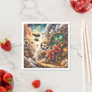 Whimsical Steampunk Poinsettia Découpage Napkins