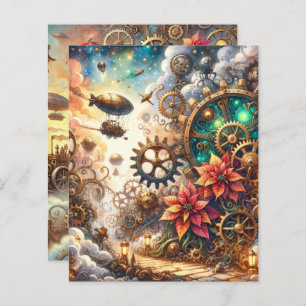 Whimsical Steampunk Poinsettia Scrapbook Paper