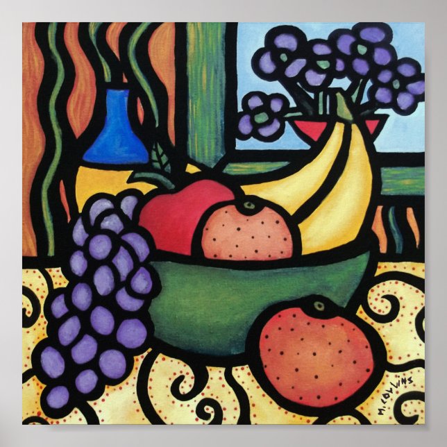 Whimsical Still Life Fruit Bowl Poster (Front)