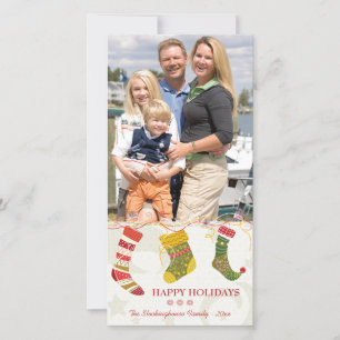 Whimsical stockings Christmas holiday photocard Card