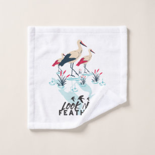 Whimsical Stork Pun Art - 'Look No Feather' Wash Cloth
