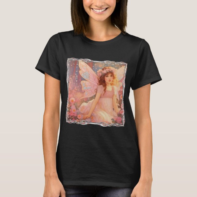 Whimsical Storybook Fairy in Enchanted Forest T-Shirt (Front)