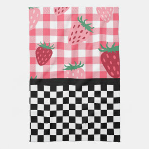 Whimsical Strawberries and Chequerboard  Kitchen Towel