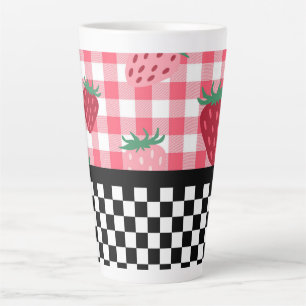 Whimsical Strawberries and Chequerboard  Latte Mug