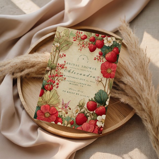 Whimsical Strawberry Botanicals Bridal Shower Invitation (Creator Uploaded)