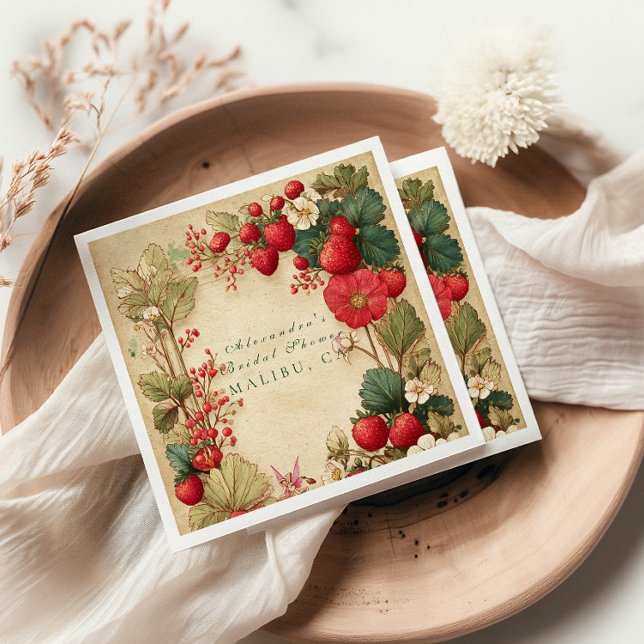 Whimsical Strawberry Botanicals Bridal Shower Napkin (Creator Uploaded)