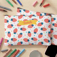 Whimsical Strawberry & Dots Personalized Pencil &