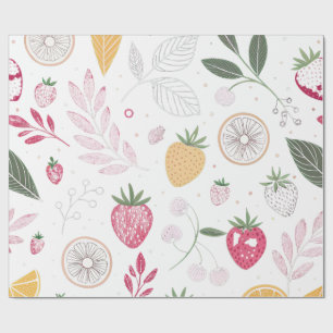 Whimsical Strawberry & Floral Wrapping Paper