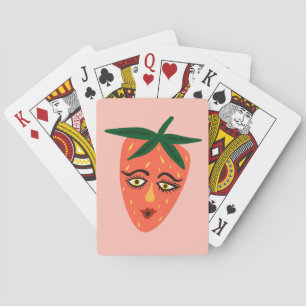 Whimsical Strawberry Funny Face CUSTOMIZE IT Playing Cards