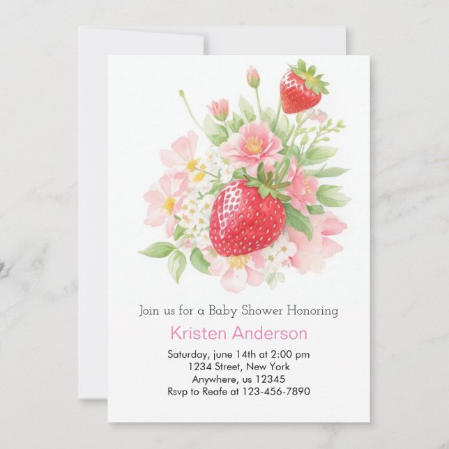 Whimsical Strawberry Girl Baby Shower Invitation