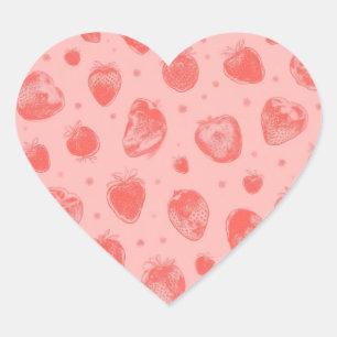whimsical strawberry pattern on pink heart sticker
