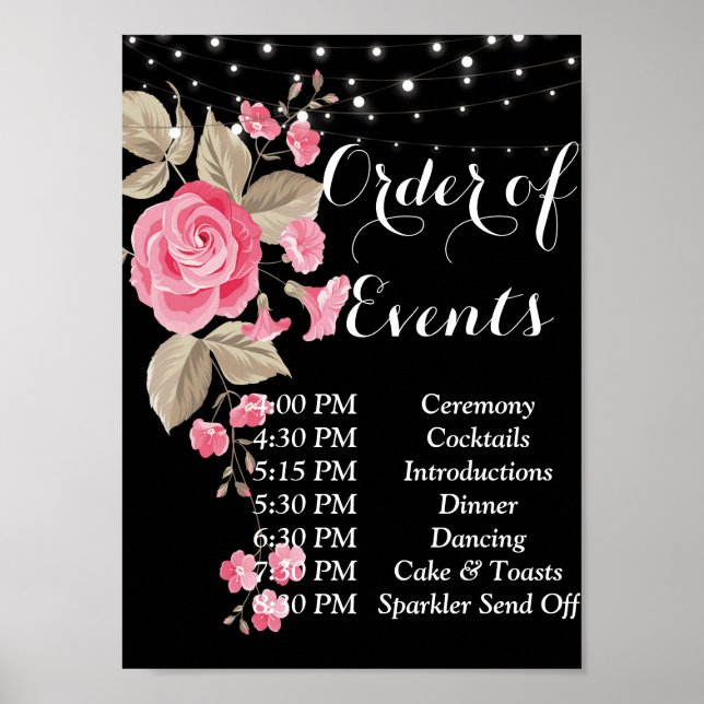 Whimsical String Lights Black Order Poster (Front)