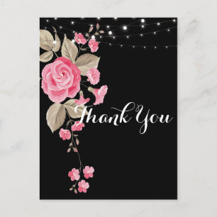 Whimsical String Lights Black Thank you Postcard