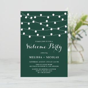 Whimsical String Lights Green Welcome Party Invitation