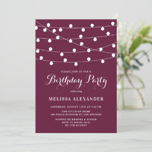 Whimsical String Lights Purple Birthday Party Invitation