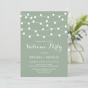 Whimsical String Lights Sage Green Welcome Party Invitation