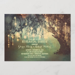 whimsical string lights tree rehearsal dinner invitation