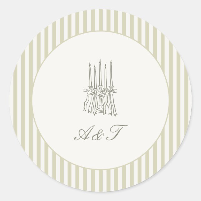 Whimsical Stripe Green Wedding Classic Round Sticker (Front)