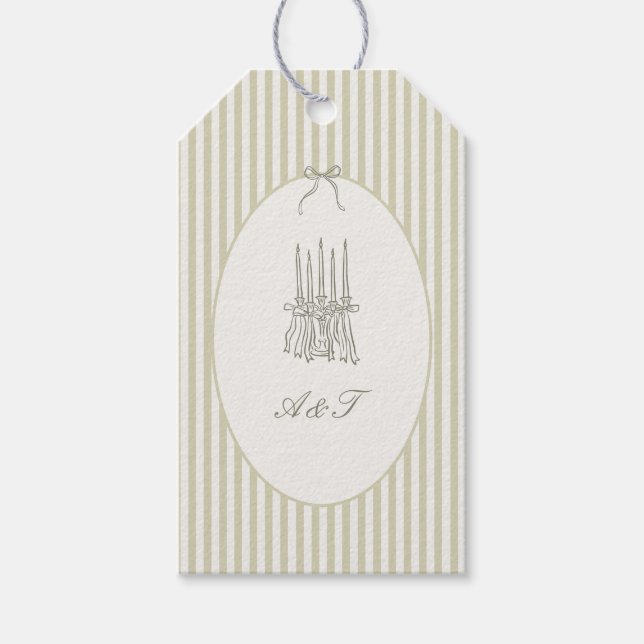 Whimsical Stripe Green Wedding Favour Tag (Front)