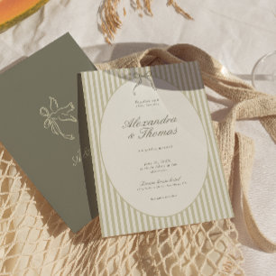 Whimsical Stripe Green Wedding Invitation