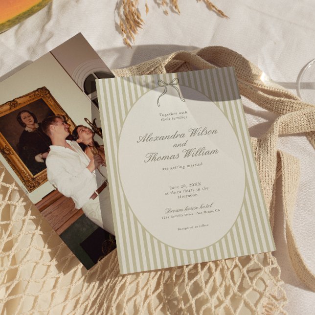 Whimsical Stripe Green Wedding Invitation (Créateur téléchargé)