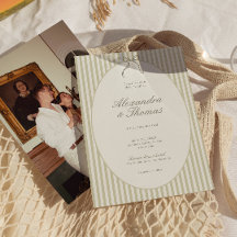 Whimsical Stripe Green Wedding Invitation