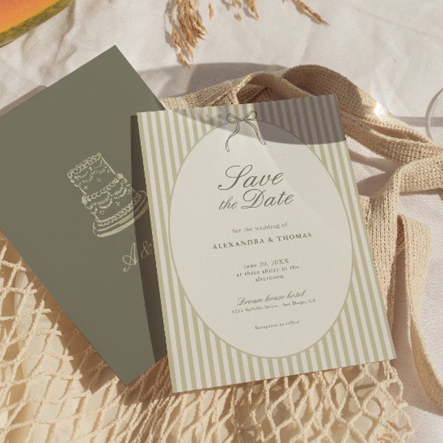 Whimsical Stripe Green Wedding Save the Date Invitation (Creator Uploaded)
