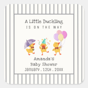 Whimsical Stripe Party Little Duckling Baby Shower Square Sticker