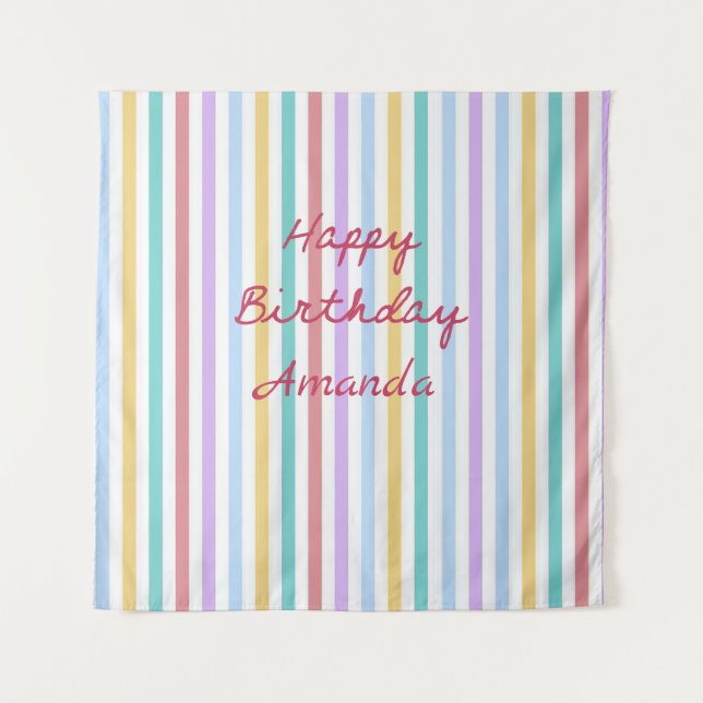 Whimsical Striped Colourful Birthday Backdrop Tapestry (Front)