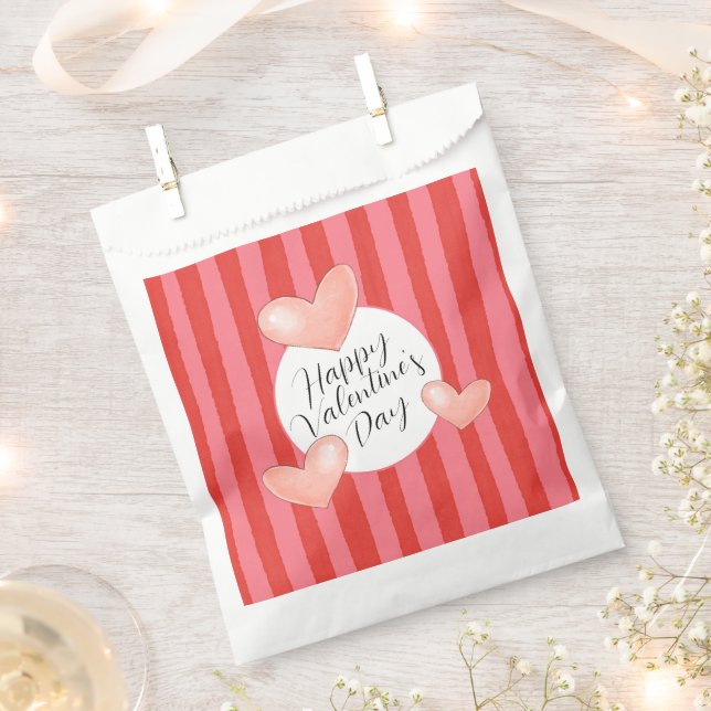 Whimsical Stripes and Hearts Valentine's Day Favour Bag (Clipped)
