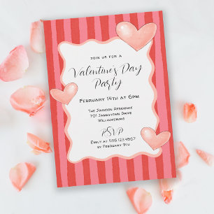 Whimsical Stripes and Hearts Valentines Day Party Invitation