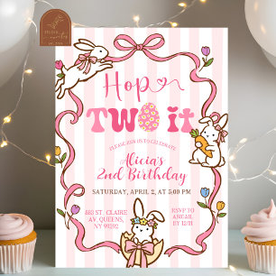 Whimsical Stripes Bunny Hop TWO it Birthday Invita Invitation