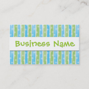 Whimsical Stripes business card blue green 2