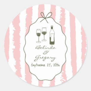 Whimsical Stripes Handwritten Painted Wedding  Classic Round Sticker