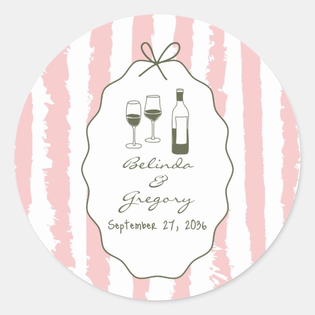 Whimsical Stripes Handwritten Painted Wedding  Classic Round Sticker (Front)