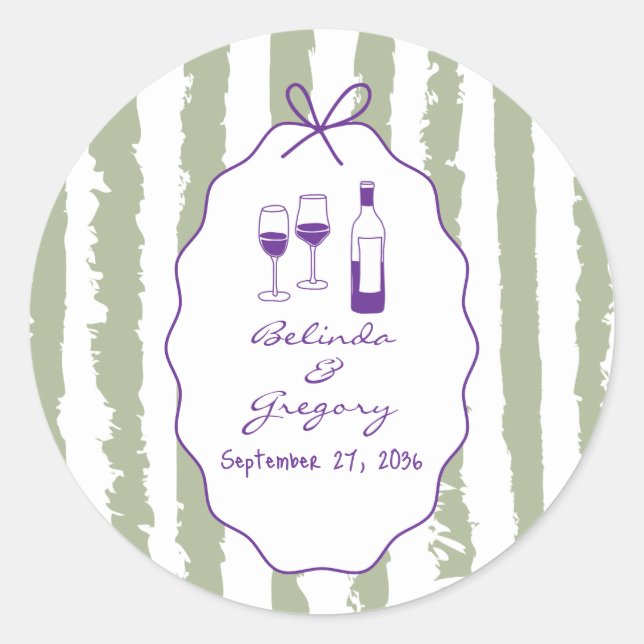 Whimsical Stripes Handwritten Painted Wedding  Classic Round Sticker (Front)