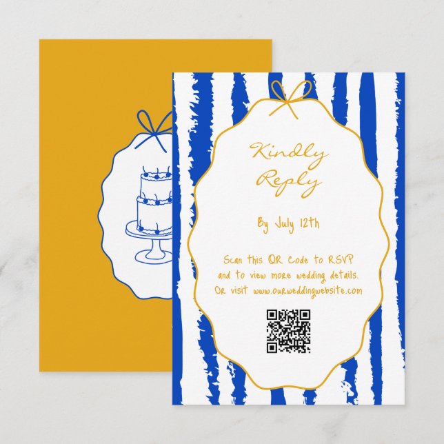 Whimsical Stripes Handwritten Painted Wedding  Enclosure Card (Front/Back)