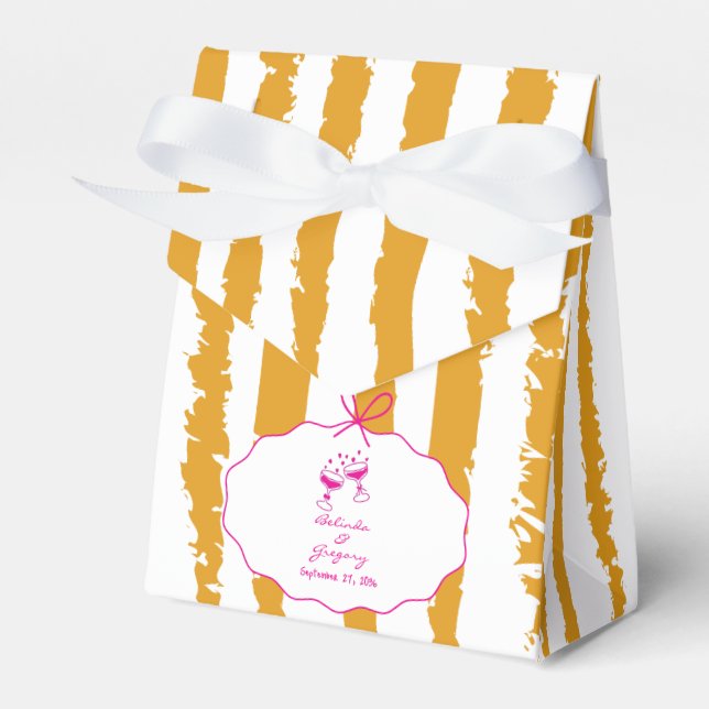 Whimsical Stripes Handwritten Painted Wedding  Favor Box (Front Side)