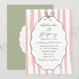 Whimsical Stripes Handwritten Painted Wedding Invitation