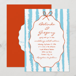 Whimsical Stripes Handwritten Painted Wedding Invitation